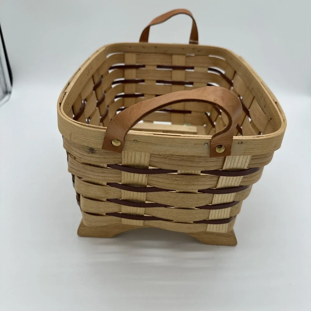 Country Living Peterboro Basket‎ Co Woven Wood Footed Storage Tan Brown NWT